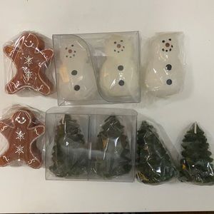 9 DECORATIVE CHRISTMAS CANDLES- 3 snowmen, 4 Christmas trees, 2 gingerbread men
